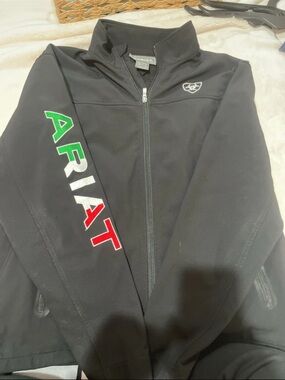 Ariat Black Lightweight Full-Zip Jacket with Red, White & Green Sleeve Logo